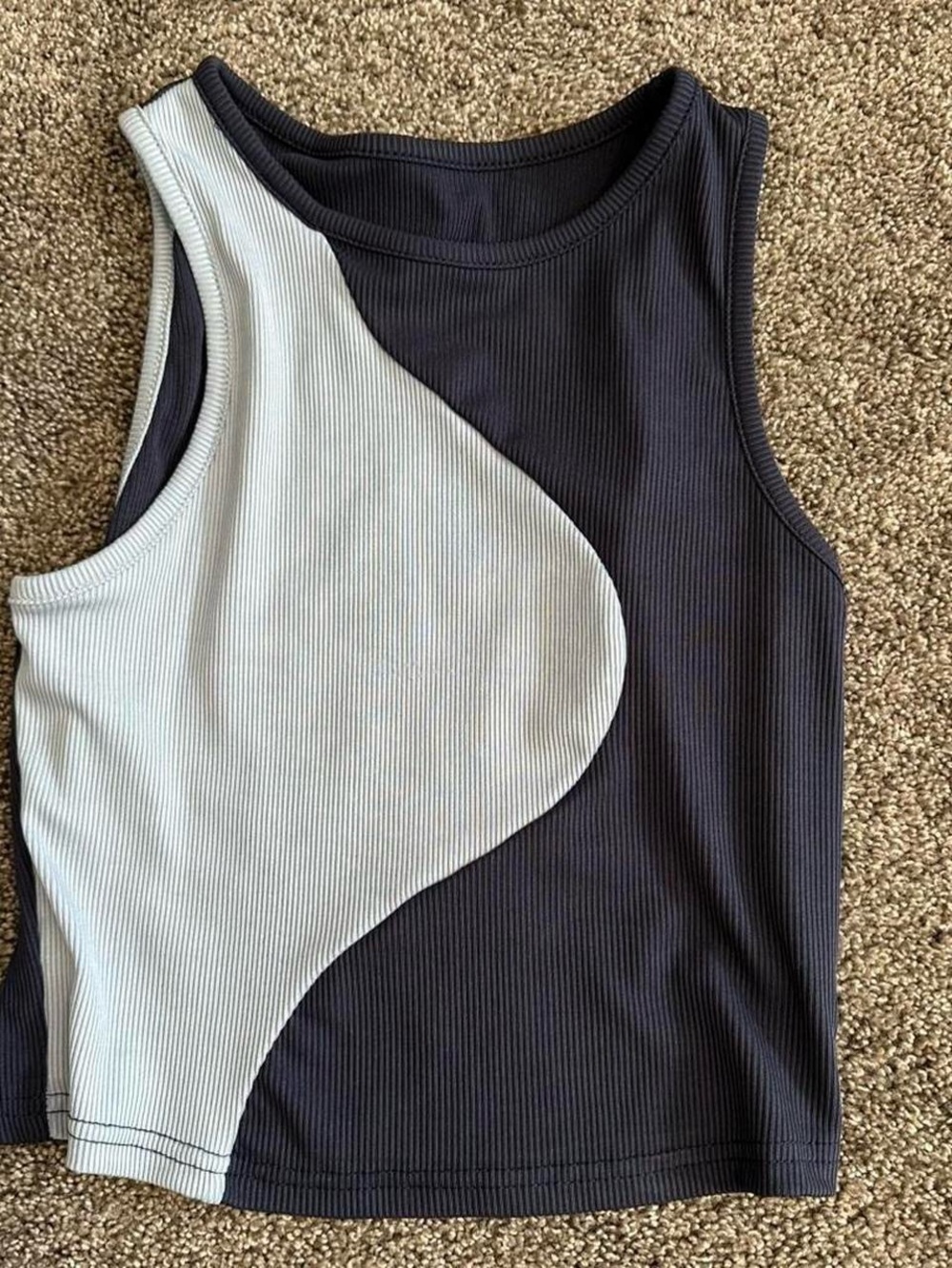 Colorblock Ribbed Tank Top - Light & Dark Blue